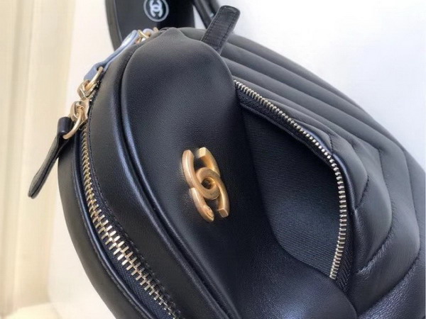 Chanel Round Shoulder Bag Chevron Lambskin Black