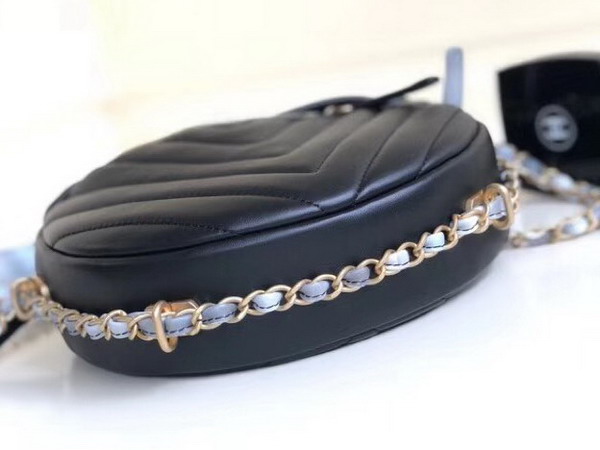 Chanel Round Shoulder Bag Chevron Lambskin Black