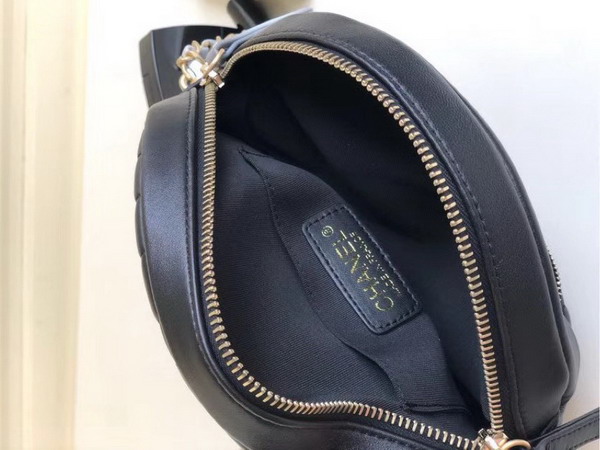 Chanel Round Shoulder Bag Chevron Lambskin Black