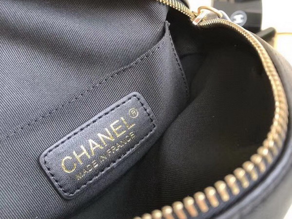 Chanel Round Shoulder Bag Chevron Lambskin Black