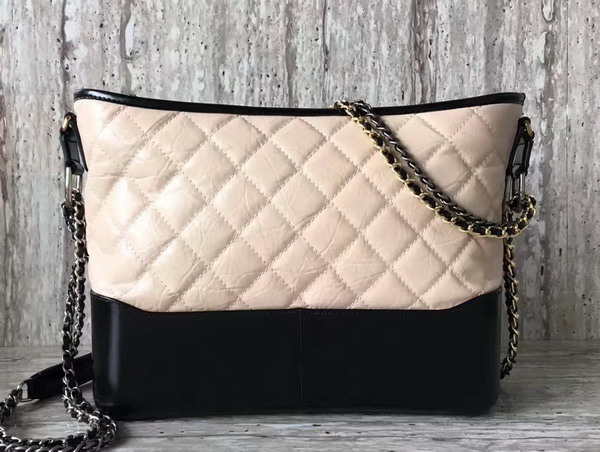 Chanel S Gabrielle Hobo Aged Calfskin Silver Tone and Gold Tone Metal Beige and Black For Sale