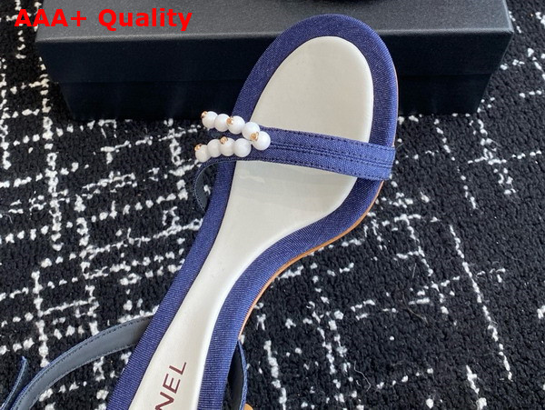 Chanel Sandal in Blue Canvas and Pearls Replica