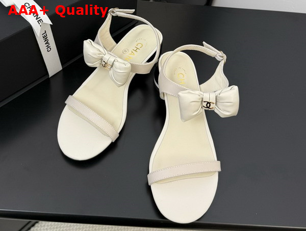 Chanel Sandal in White with Bow Lambskin Replica