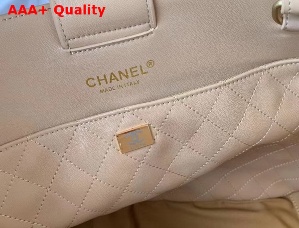 Chanel Shopping Bag Beige Calfskin Gold Tone Metal AS3508 Replica