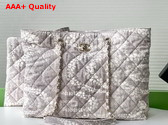 Chanel Shopping Bag Printed Denim Gold Tone Metal Gray and White AS5429 Replica
