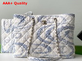 Chanel Shopping Bag Printed Denim Gold Tone Metal White and Blue AS5429 Replica