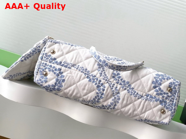 Chanel Shopping Bag Printed Denim Gold Tone Metal White and Blue AS5429 Replica