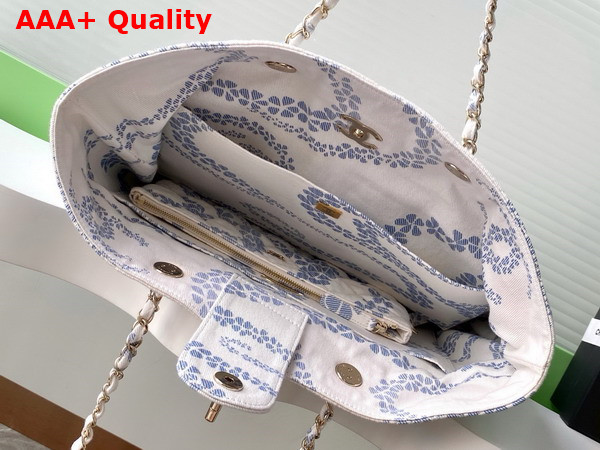 Chanel Shopping Bag Printed Denim Gold Tone Metal White and Blue AS5429 Replica