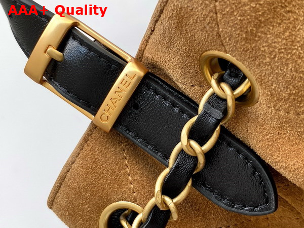Chanel Shopping Bag Suede Calfskin Shiny Lambskin Gold Tone Metal Beige and Black AS5636 Replica