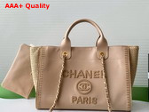 Chanel Shopping Bag in Beige Raffia and Calfskin Replica
