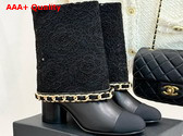 Chanel Short Boots in Black Lace and Lambskin with Chain Trim Replica