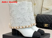 Chanel Short Boots in White Lace and Lambskin with Chain Trim Replica