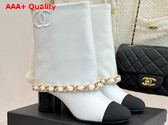 Chanel Short Boots in White Lambskin with Chain Trim Replica