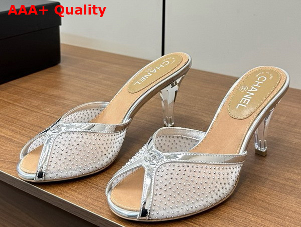 Chanel Slide Sandal Silver Mesh and Crystals Replica
