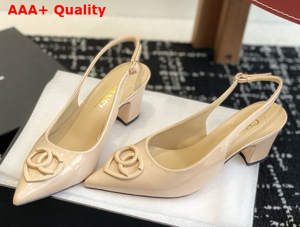 Chanel Slingback Pump in Beige Patent Leather Replica