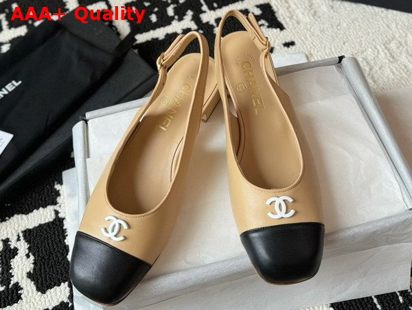 Chanel Slingback Pump in Beige and Black Lambskin Replica