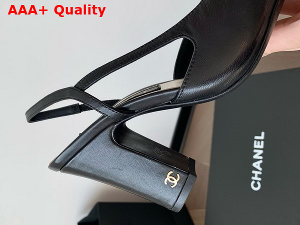 Chanel Slingback Pump in Black Lambskin and Patent Calfskin Replica