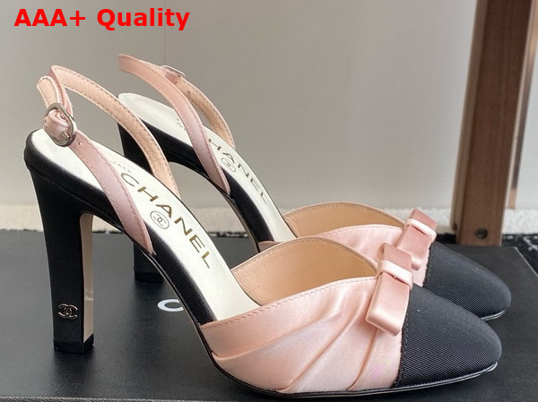 Chanel Slingback Pump in Satin and Grosgrain Light Pink and Black Replica