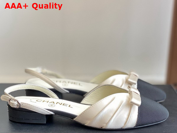 Chanel Slingback Pump in Satin and Grosgrain White and Black Replica