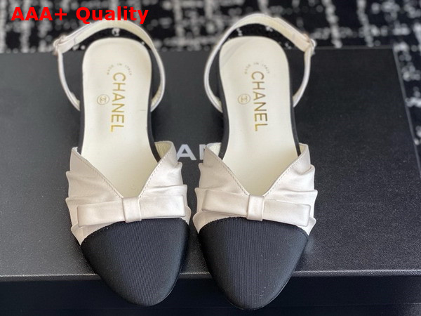 Chanel Slingback Pump in Satin and Grosgrain White and Black Replica