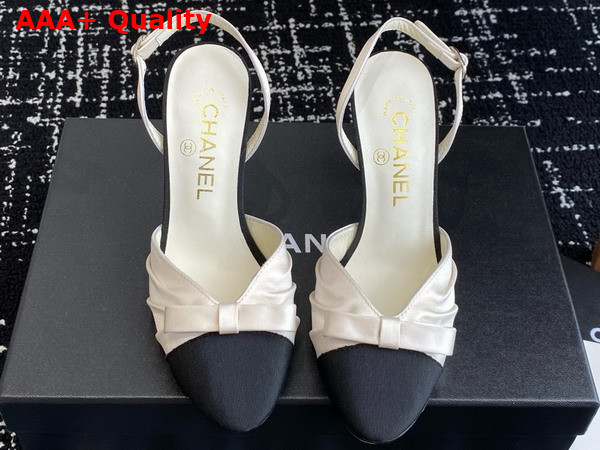 Chanel Slingback Pump in Satin and Grosgrain White and Black Replica