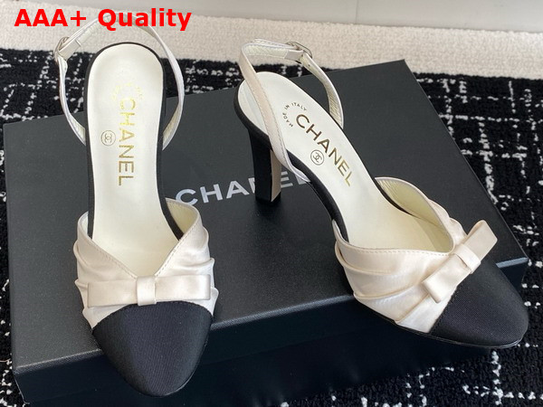 Chanel Slingback Pump in Satin and Grosgrain White and Black Replica