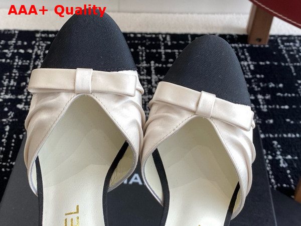 Chanel Slingback Pump in Satin and Grosgrain White and Black Replica