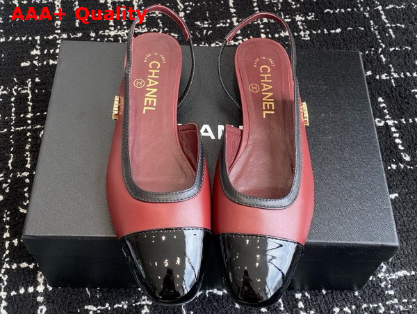 Chanel Slingbacks Lambskin and Patent Calfskin Dark Red and Black Replica
