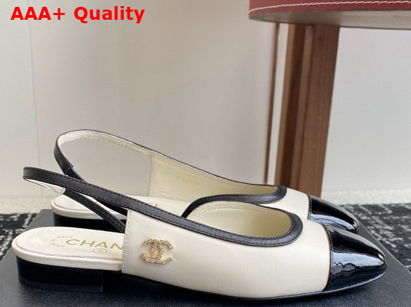 Chanel Slingbacks Lambskin and Patent Calfskin Ivory and Black Replica