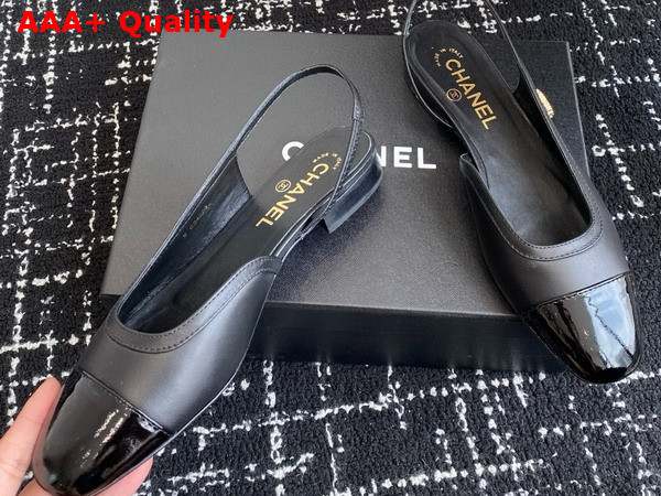 Chanel Slingbacks in Black Lambskin and Patent Calfskin Replica