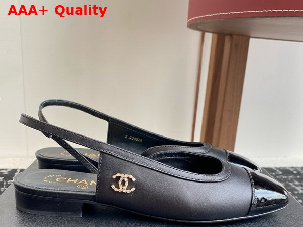 Chanel Slingbacks in Black Lambskin and Patent Calfskin Replica