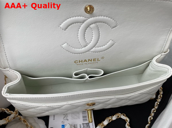 Chanel Small Classic Handbag in White Grained Calfskin and Gold Tone Metal A01113 Replica