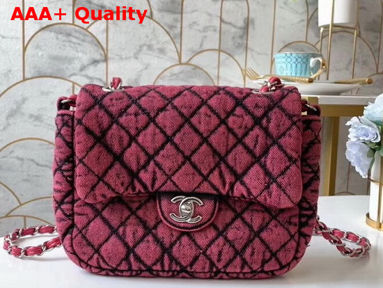 Chanel Small Flap Bag Denim and Silve Tone Metal Red and Black AS1309 Replica