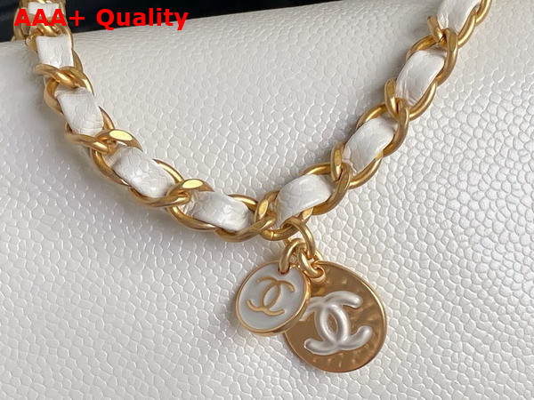 Chanel Small Flap Bag Grained Shiny Calfskin Gold Tone Metal White AS5186 Replica
