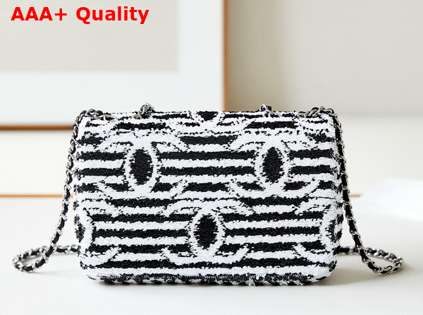Chanel Small Flap Bag Sequins and Silver Tone Metal Black and White AS4561 Replica
