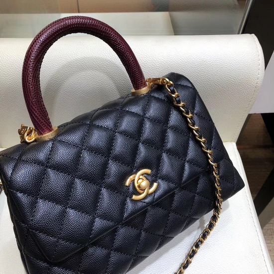 Chanel Small Flap Bag with Lizard Top Handle Black Grained Calfskin