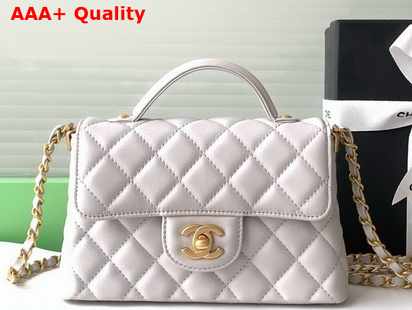 Chanel Small Flap Bag with Top Handle Light Grey Lambskin Gold Tone Metal AS5355 Replica