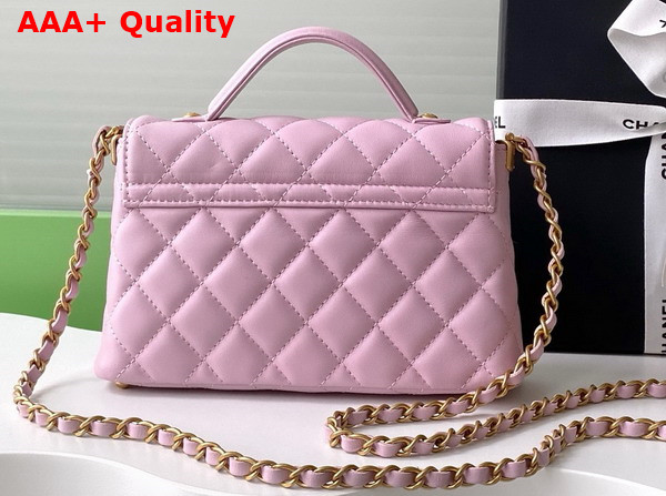 Chanel Small Flap Bag with Top Handle Light Pink Lambskin Gold Tone Metal AS5355 Replica