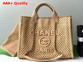 Chanel Small Shopping Bag in Beige Raffia and Suede Replica
