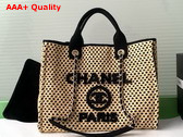 Chanel Small Shopping Bag in Raffia and Suede Beige and Black Replica