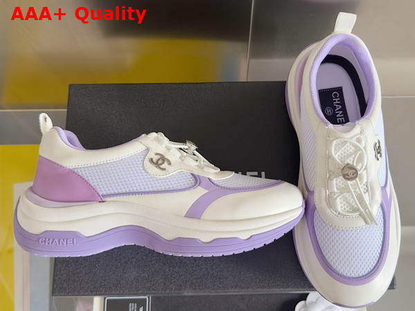 Chanel Sneaker in Mesh and Calfskin White and Light Purple Replica