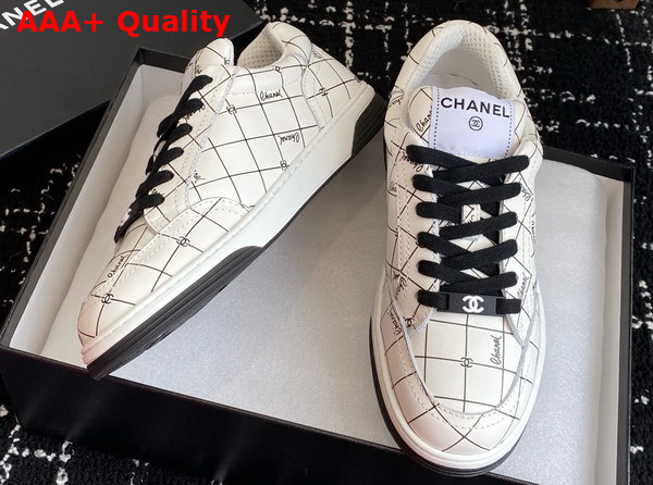 Chanel Sneaker in Printed Leather White and Black Replica