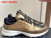 Chanel Sneakers Laminated Calfskin and Suede Calfskin Gold Beige and Black G46609 Replica