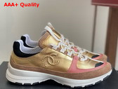 Chanel Sneakers Laminated Calfskin and Suede Calfskin Gold Beige and Pink G46609 Replica