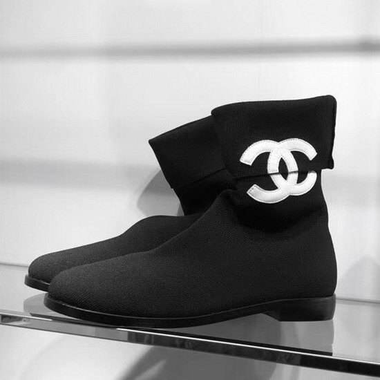 Chanel Sock Boot in Black Stretch Textured Knit