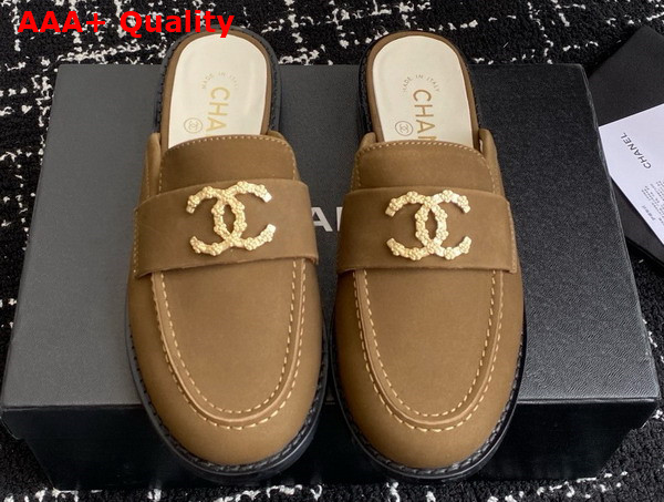 Chanel Suede Leather Mule in Tan Replica