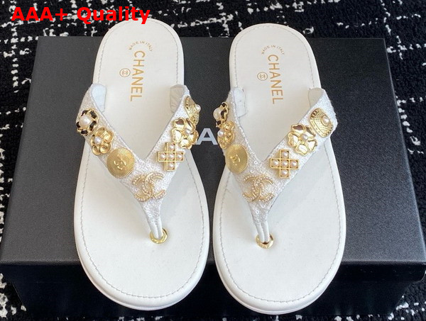 Chanel Thongs Tweed Metal White G46304 Replica