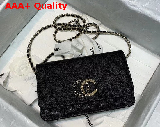 Chanel Wallet On Chain Grained Calfskin Gold Metal Black AP1794 Replica