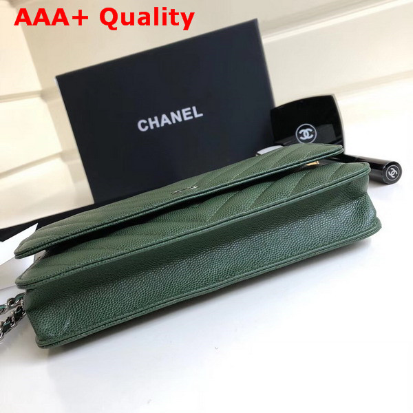 Chanel Wallet on Chain Green Chevron Grained Calfskin Replica