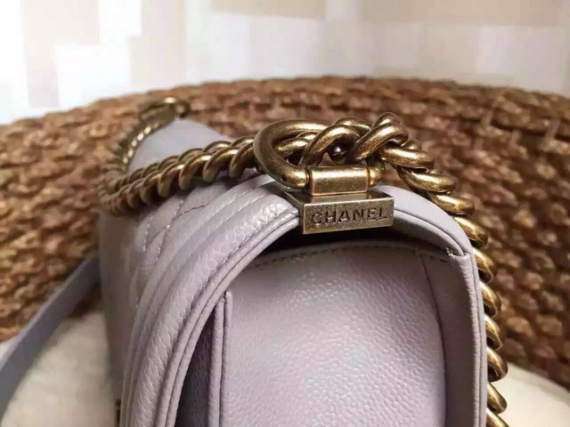 Medium Boy Chanel Flap Bag Grey Caviar Gold Hardware for Sale
